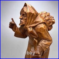 Vintage Hand Carved Wooden Figurine Old Woman Folk Art Statue Decor 8.2