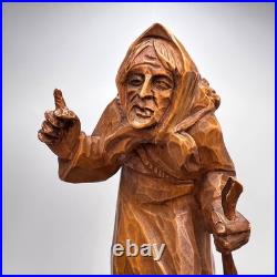 Vintage Hand Carved Wooden Figurine Old Woman Folk Art Statue Decor 8.2