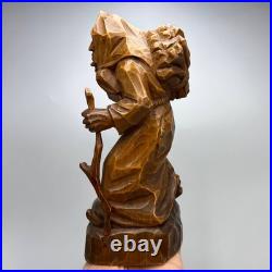 Vintage Hand Carved Wooden Figurine Old Woman Folk Art Statue Decor 8.2