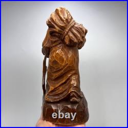 Vintage Hand Carved Wooden Figurine Old Woman Folk Art Statue Decor 8.2