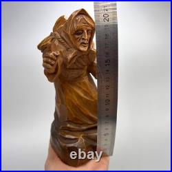 Vintage Hand Carved Wooden Figurine Old Woman Folk Art Statue Decor 8.2