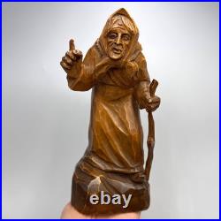 Vintage Hand Carved Wooden Figurine Old Woman Folk Art Statue Decor 8.2