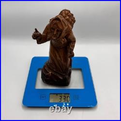 Vintage Hand Carved Wooden Figurine Old Woman Folk Art Statue Decor 8.2