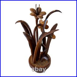 Vintage Hand Carved Wooden Flower Sculpture by Jeffrey Lindley Briggs