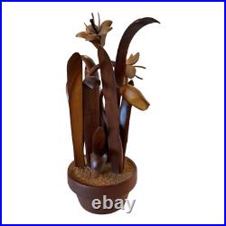 Vintage Hand Carved Wooden Flower Sculpture by Jeffrey Lindley Briggs