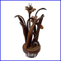 Vintage Hand Carved Wooden Flower Sculpture by Jeffrey Lindley Briggs