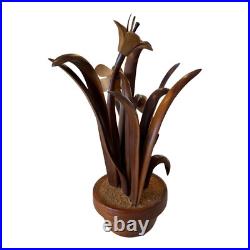 Vintage Hand Carved Wooden Flower Sculpture by Jeffrey Lindley Briggs