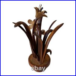 Vintage Hand Carved Wooden Flower Sculpture by Jeffrey Lindley Briggs