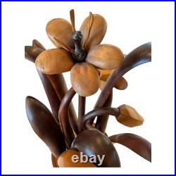 Vintage Hand Carved Wooden Flower Sculpture by Jeffrey Lindley Briggs