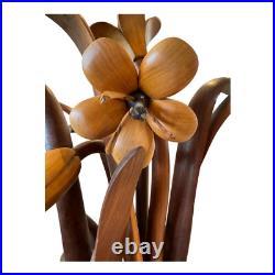 Vintage Hand Carved Wooden Flower Sculpture by Jeffrey Lindley Briggs