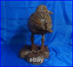 Vintage Hand Carved Wooden Statue Bird Gull Sculpture Figurine 14-1/2