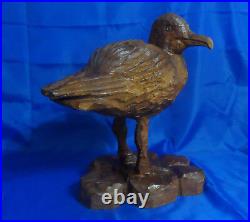 Vintage Hand Carved Wooden Statue Bird Gull Sculpture Figurine 14-1/2