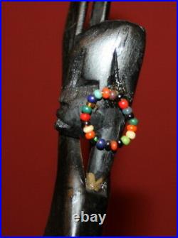Vintage Hand Carving Ornate Beaded Wood African Woman Figurine