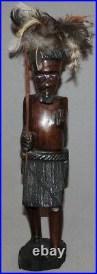 Vintage Hand Carving Wood African Warrior Statuette