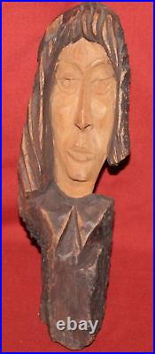 Vintage Hand Carving Wood Face Wall Decor Figure