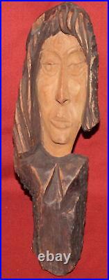 Vintage Hand Carving Wood Face Wall Decor Figure