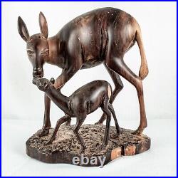 Vintage Handcraft Curved Wood Mama Baby Calf Deer Sculpture Size 10L x 9W Vintage Handcraft Curved Wood Mama Baby Calf Deer Sculpture Size 10L x 9W