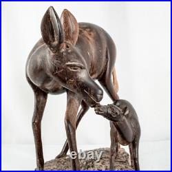 Vintage Handcraft Curved Wood Mama Baby Calf Deer Sculpture Size 10L x 9W Vintage Handcraft Curved Wood Mama Baby Calf Deer Sculpture Size 10L x 9W
