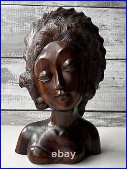 Vintage Heavy Teak Wood Finely Crafted Hand Carving Exotic Balinese Bali Woman