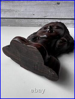 Vintage Heavy Teak Wood Finely Crafted Hand Carving Exotic Balinese Bali Woman