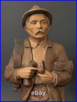 Vintage Hungarian Zoltan Szabo Hand Carved Wood Folk Art Man with Ax & Saw 16