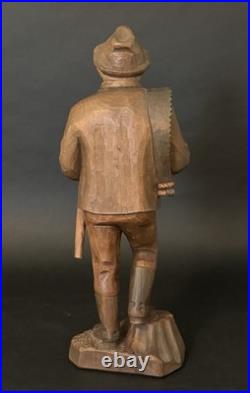 Vintage Hungarian Zoltan Szabo Hand Carved Wood Folk Art Man with Ax & Saw 16