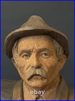 Vintage Hungarian Zoltan Szabo Hand Carved Wood Folk Art Man with Ax & Saw 16