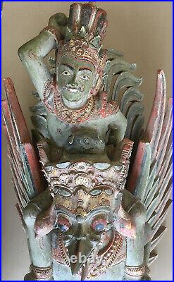 Vintage Indonesian Bali wood carving Garuda Eagle figure king of birds, 19 Inch