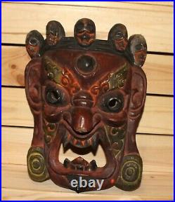 Vintage Indonesian hand carving wood wall hanging tribal mask