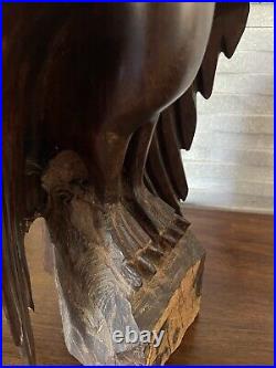 Vintage Ironwood Eagle Sculpture 1960's One Piece Live Edge Base 16 13lbs