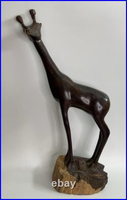 Vintage Ironwood Hand Carved Giraffe -18tall African Tribal Heritage Home Decor