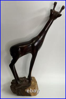 Vintage Ironwood Hand Carved Giraffe -18tall African Tribal Heritage Home Decor