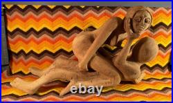 Vintage Jamaican Erotic Wood Sculpture 1970s Handmade Folk Art