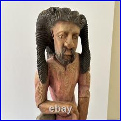 Vintage Jamaican Rasta Man Playing Conga Drummer Hand Carved Wood Sculpture