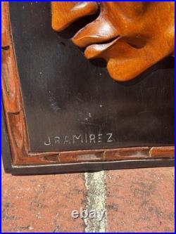 Vintage Juan (J) Ramirez Wood Carved Tribal Sculpture Man& Frame Bolivia, Signed