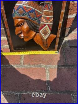 Vintage Juan (J) Ramirez Wood Carved Tribal Sculpture Man& Frame Bolivia, Signed