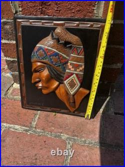 Vintage Juan (J) Ramirez Wood Carved Tribal Sculpture Man& Frame Bolivia, Signed