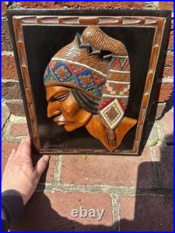 Vintage Juan (J) Ramirez Wood Carved Tribal Sculpture Man& Frame Bolivia, Signed