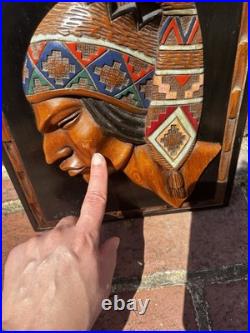 Vintage Juan (J) Ramirez Wood Carved Tribal Sculpture Man& Frame Bolivia, Signed