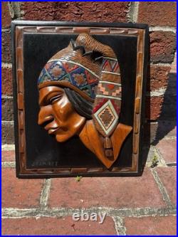 Vintage Juan (J) Ramirez Wood Carved Tribal Sculpture Man& Frame Bolivia, Signed