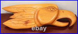 Vintage Large Carved Eagle Head Signed By Artist Wall Hanging
