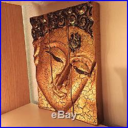 Vintage Large Wood Art Carved Buddha Face Mask Wall Hanging Sculpture Home Decor