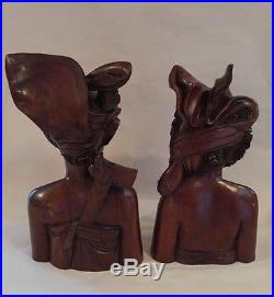 Vintage M D Panti Bali Pr Statue Bust Man Woman Wedding Carved Wood Sculptures