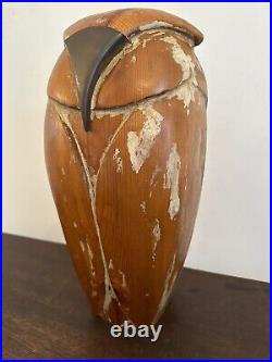 Vintage MCM Abstract Carved Owl Wooden Sculpture