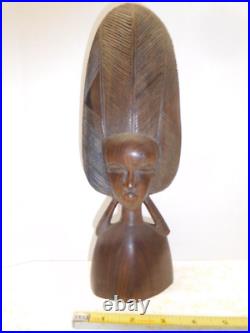 Vintage Made in Africa Tanganikia Carved HEAVY Wood Beautiful Woman in Headress