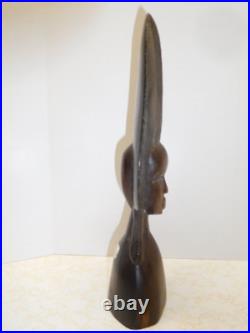 Vintage Made in Africa Tanganikia Carved HEAVY Wood Beautiful Woman in Headress