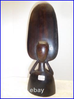 Vintage Made in Africa Tanganikia Carved HEAVY Wood Beautiful Woman in Headress