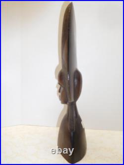 Vintage Made in Africa Tanganikia Carved HEAVY Wood Beautiful Woman in Headress