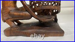 Vintage Mas Bali Wood Carving Old Man with 3 Roosters Bird Cage Sculpture Tantra