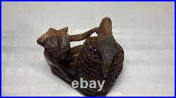 Vintage Mas Bali Wood Carving Old Man with 3 Roosters Bird Cage Sculpture Tantra